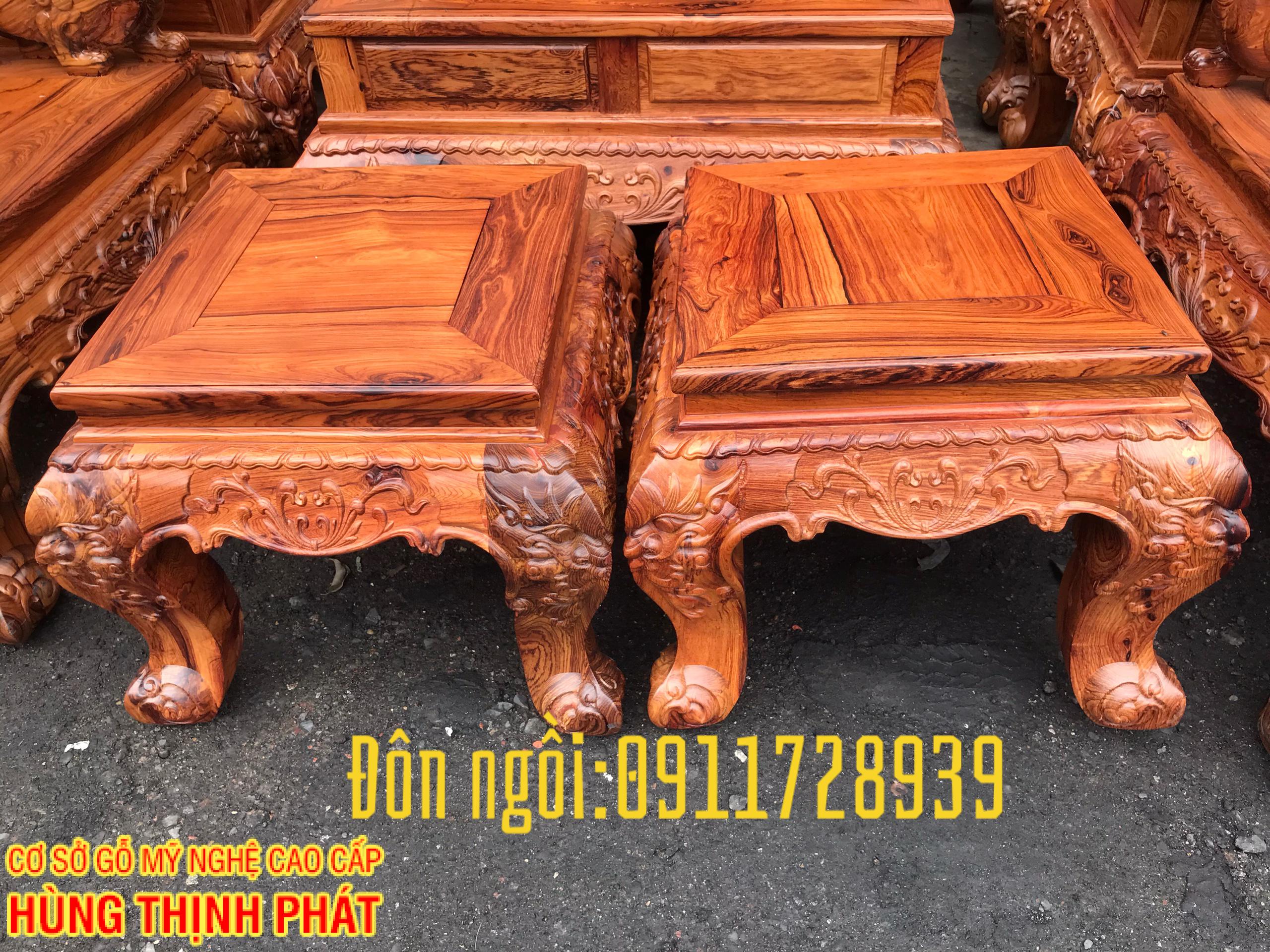 đôn chữ nhật bộ bàn ghế cẩm lai tay 14 10 món